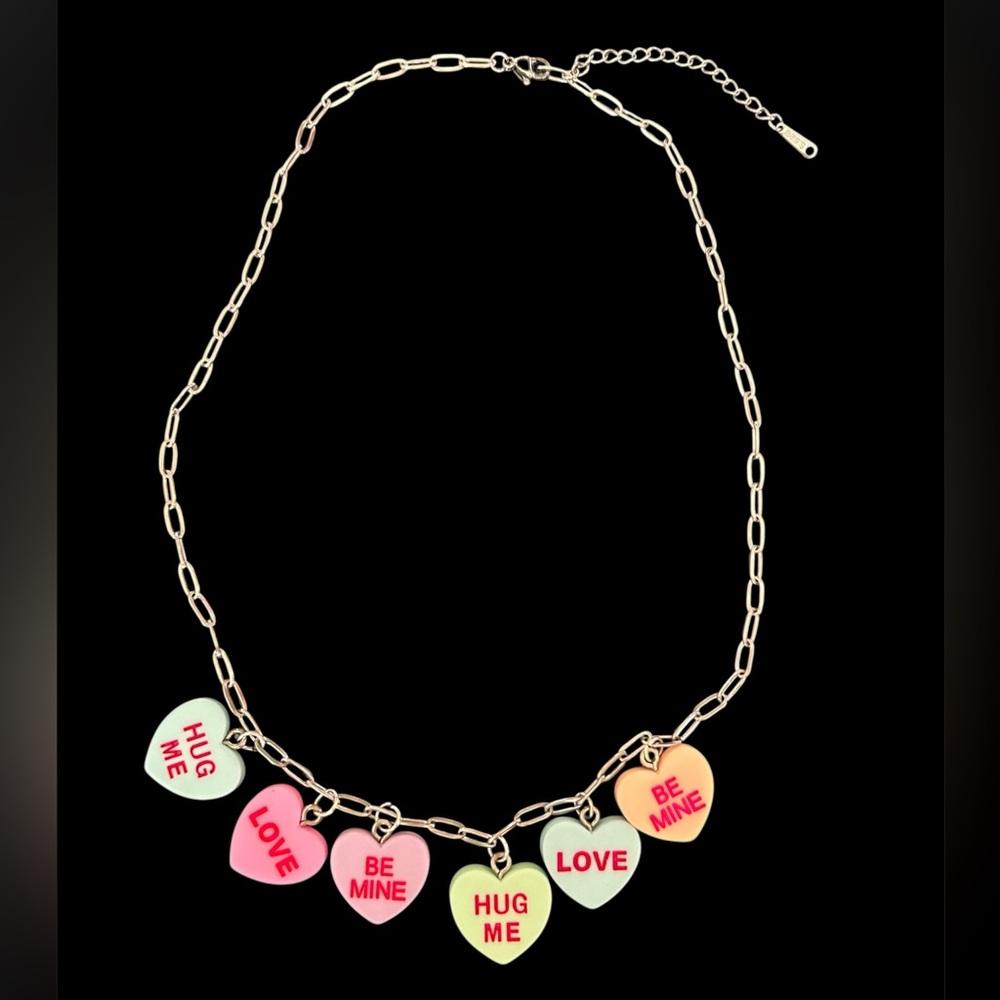 Conversation Hearts Charm Paperclip Necklace Valentine Coquette Jewelry Gift - Picture 3 of 6